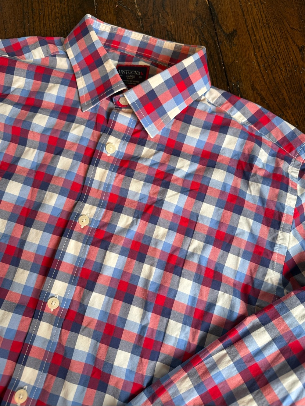 Untuckit Men's Red & Blue Check Button-Down Shirt L